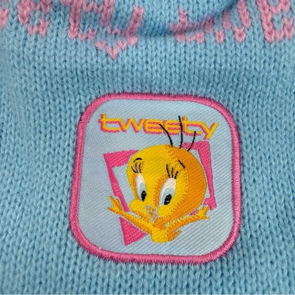 Tweety bird hat 2001 toque Pom Pom  Blue Pink Tweety Knit Pom-Pom vintage Beanie - Picture 4 of 9